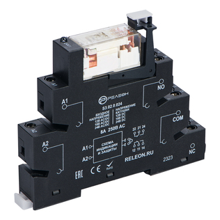 Интерфейсный модуль реле; 2 перекидных контакта 8А (~/= 220-240В AC/DC) винтовые зажимы, прозрачный корпус реле