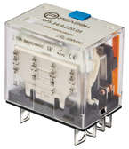 Миниатюрное силовое реле; 4 перекидных контакта 10А (~ 380В AC) блокируемая кнопка проверки + светодиод