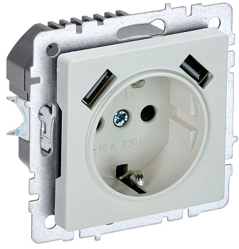 BRITE Роз. с з/к/ш 16А с USB A+A 3,1А РЮш10-2-БрЖ жемч. IEK BRITE Роз. с з/к/ш 16А с USB A+A 3,1А РЮш10-2-БрЖ жемч. IEK