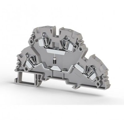 Клеммник 2-х ярусный пружинный, 4 мм.кв., с диодом, (серый); YBK4-2FD-A