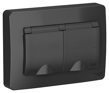 BLANCA С/У IP44 РОЗЕТКА двойная с заземл.со шторк.,с крышками,16А,250В, АНТРАЦИТ BLANCA С/У IP44 РОЗЕТКА двойная с заземл.со шторк.,с крышками,16А,250В, АНТРАЦИТ