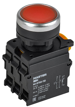 Кнопка с подсветкой d=22мм 1NO+1NC красная MASTER IEK Кнопка с подсветкой d=22мм 1NO+1NC красная MASTER IEK