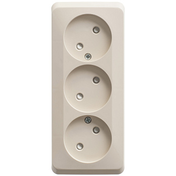 ЭТЮД О/У тройная РОЗЕТКА без заземления со штороками 16А 250В, КРЕМОВЫЙ, Россия