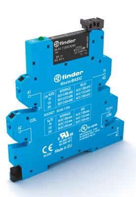 Интерфейсный модуль, твердотельное реле, серия MasterBASIC; выход 6A (24В DC); питание 12В DC; категория защиты IP20; безвинтовые клеммы Push-in