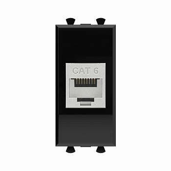 Компьютерная розетка RJ-45 без шторки модульная, кат.6 экранированная, "Avanti", "Черный квадрат", 1 модуль