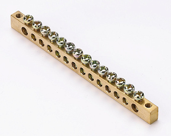 Шина нулевая 14 гр., креп. по краям, сеч. 6x9 мм, дл. 115 мм, 100А, ШН-102 Шина нулевая 14 гр., креп. по краям, сеч. 6x9 мм, дл. 115 мм, 100А, ШН-102