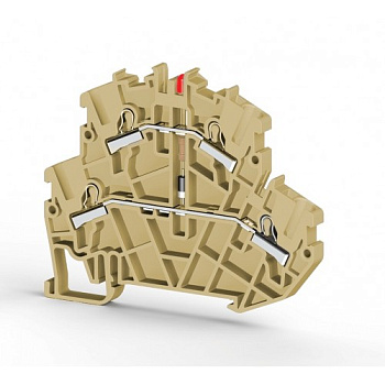 Клеммник пруж.быстрозажимной (Push in) 2-х ярусный, 2,5мм.кв., с индикацией 24VDC, (бежевый); PYK2,5-2FLD 24VDC