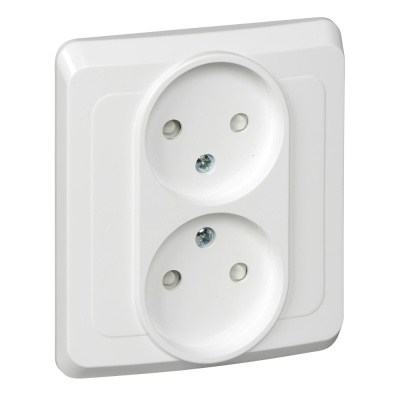 ЭТЮД С/У двойная РОЗЕТКА без заземления со штороками 16А 250B, БЕЛЫЙ, Россия