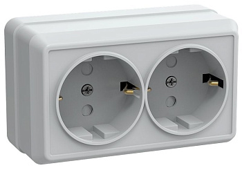 РСш22-3-ОБ Розетка 2местн. с з/к с защ.штор. 16А откр.уст. ОКТАВА (белый)