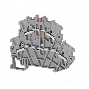 Клеммник пруж.быстрозажимной (Push in) 2-х ярусный, 2,5мм.кв., с индикацией 24VDC, (серый); PYK2,5-2FLD 24VDC