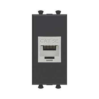 Компьютерная розетка RJ-45 без шторки модульная, кат.5е экранированная, "Avanti", "Черный матовый", 1 модуль