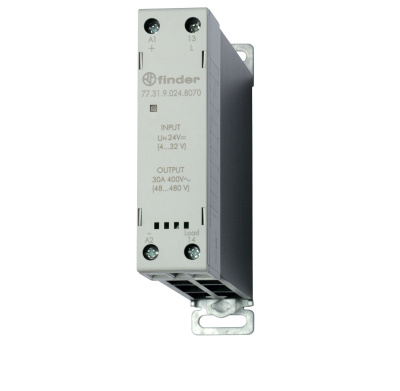 Модульное твердотельное реле; выход 30А (60…440В АС); питание 230В AC; Функция "Включ.при пересечении нуля"; ширина 22.5мм; клем.реле; степень защиты IP20