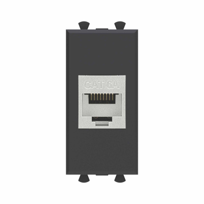 Компьютерная розетка RJ-45 без шторки модульная, кат.6А экранированная, "Avanti", "Черный матовый", 1 модуль