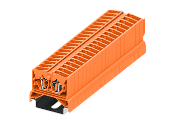 Клемма миниатюрная, CAGE CLAMP на большую DIN рейку (35), под штекер, 2-проводная, 2.5мм²,  оранж.