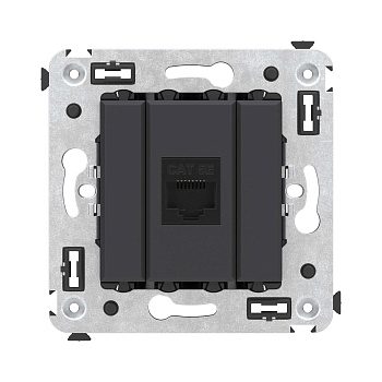 Компьютерная розетка RJ-45 без шторки в стену, кат.5е одинарная, "Avanti", "Черный матовый"