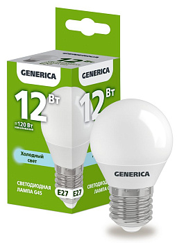 Лампа LED G45 шар 12Вт 230В 6500К E27 GENERICA Лампа LED G45 шар 12Вт 230В 6500К E27 GENERICA