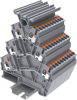 TPTS2.5-2T-GY Клемма TP проходная 3-уровневая угловая с держателем маркировки, Push-in, сеч.2.5мм2, сер.