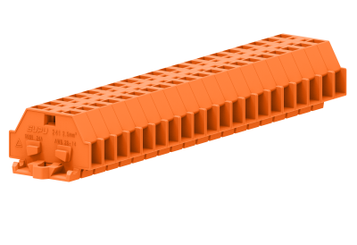 1-1 проходная клемма с боковым подключением с крепёжными фланцами серии 241, оранжевая