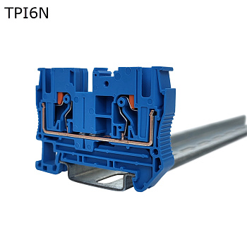 Клемма push-in проходная 2 контакта 6 мм2, синяя