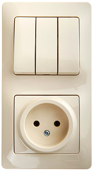 GLOSSA БЛОК: РОЗЕТКА + 3кл. ВЫКЛЮЧАТЕЛЬ БЕЖЕВЫЙ