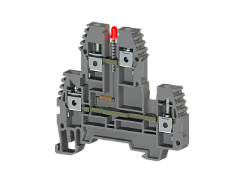 Клеммник 2-х ярусный, 4 мм.кв., с индикацией 220 VDC, (серый); PIK4 NLD 220VAC