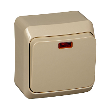 ЭТЮД О/У 1-клавишный ВЫКЛЮЧАТЕЛЬ с подсветкой 10 АХ, КРЕМОВЫЙ, Россия