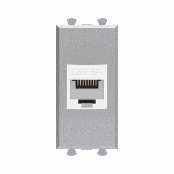 Компьютерная розетка RJ-45 без шторки модульная, кат.6А, "Avanti", "Закаленная сталь", 1 модуль