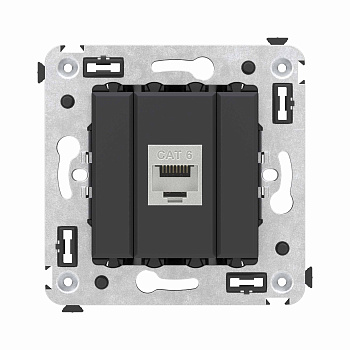 Компьютерная розетка RJ-45 без шторки в стену, кат.6 одинарная экранированная, "Avanti", "Черный матовый"