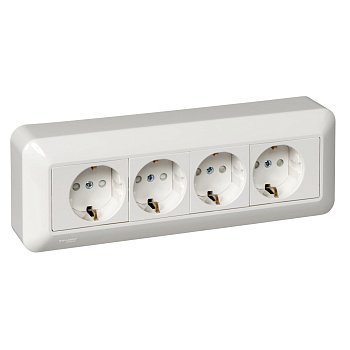 BLANCA О/У РОЗЕТКА 4-мест. с зазем. со шт.МОНТ.ПЛ.16А 250В, БЕЛЫЙ,опт.уп.Россия