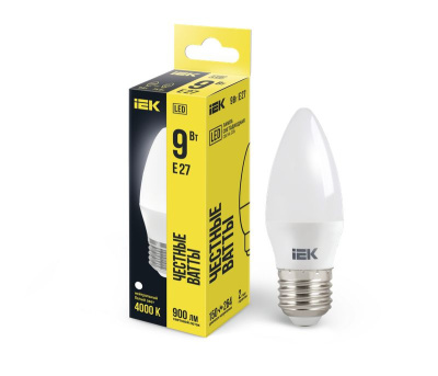 Лампа LED C35 свеча 9Вт 230В 4000К E27 IEK