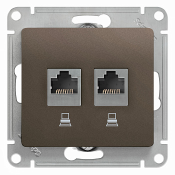 GLOSSA РОЗЕТКА двойная компьютерная RJ45+RJ45, кат.5Е, механизм, ШОКОЛАД