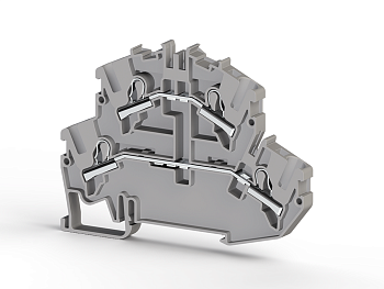 Клеммник 2-х ярусный пружинный быстрозажимной (Push in), 4 мм.кв. (серый); PYK4-2F