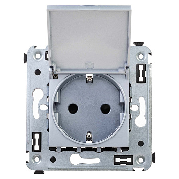 Розетка с крышкой в стену, 2P+E, с з/ш, "Avanti", "Закаленная сталь"