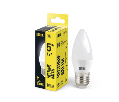 Лампа LED C35 свеча 5Вт 230В 3000К E27 IEK